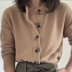 Quince Tan Button-Up Sweater